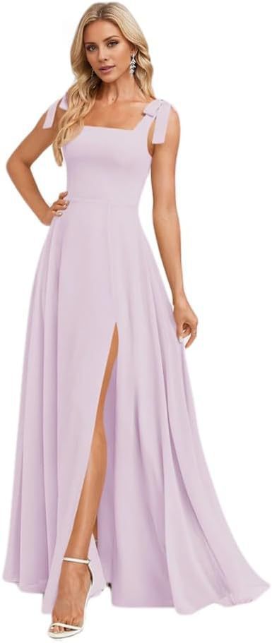 A-line Square Floor-Length Chiffon Bridesmaid Dress With Bow