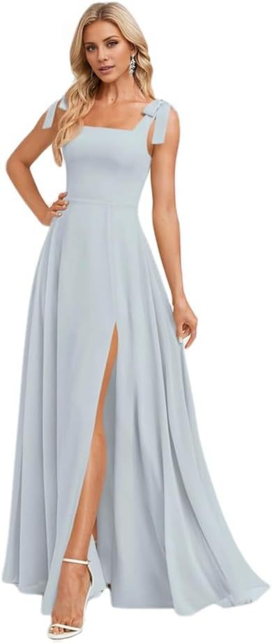 A-line Square Floor-Length Chiffon Bridesmaid Dress With Bow