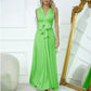 A-line One Shoulder V-Neck Halter Floor-Length Mesh Bridesmaid Dress