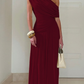 Asymmetric One-Shoulder Pleated Maxi Dress