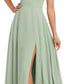 A-line Square Floor-Length Chiffon Bridesmaid Dress With Bow