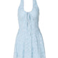 Sky Blue Slim-Fit Halter Neck A-Line Dress
