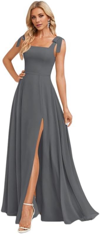 A-line Square Floor-Length Chiffon Bridesmaid Dress With Bow