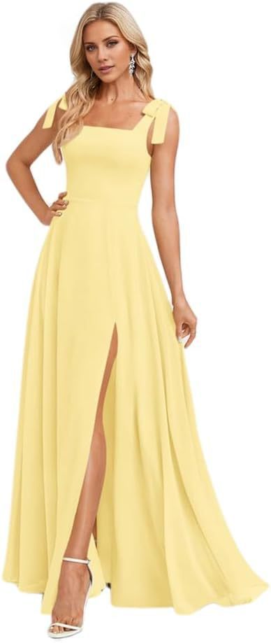 A-line Square Floor-Length Chiffon Bridesmaid Dress With Bow