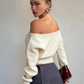 Modern Off-Shoulder Long Sleeve Knit Top