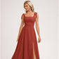 A-line Square Floor-Length Chiffon Bridesmaid Dress With Bow