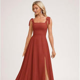 A-line Square Floor-Length Chiffon Bridesmaid Dress With Bow