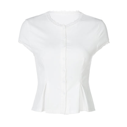 White Lace Top & Drawstring Shorts Set