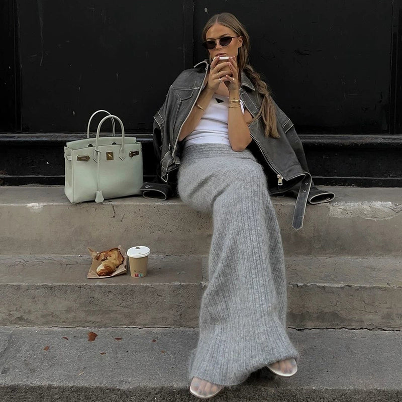 One-Shoulder Sweater & Fishtail Skirt Two-Piece Set