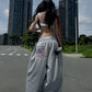 Street Print Pleated Gray Sweatpants