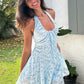 Sky Blue Slim-Fit Halter Neck A-Line Dress