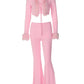 Y2K Patchwork Furry Cardigan and Slim-Fit Pants Set