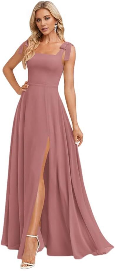 A-line Square Floor-Length Chiffon Bridesmaid Dress With Bow