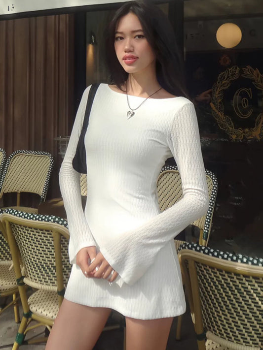Pure White Long Sleeve Midi Dress