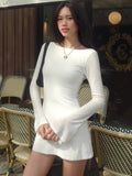 Pure White Long Sleeve Midi Dress