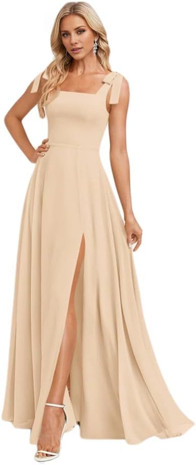A-line Square Floor-Length Chiffon Bridesmaid Dress With Bow