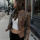 Vintage Brown Cropped PU Jacket