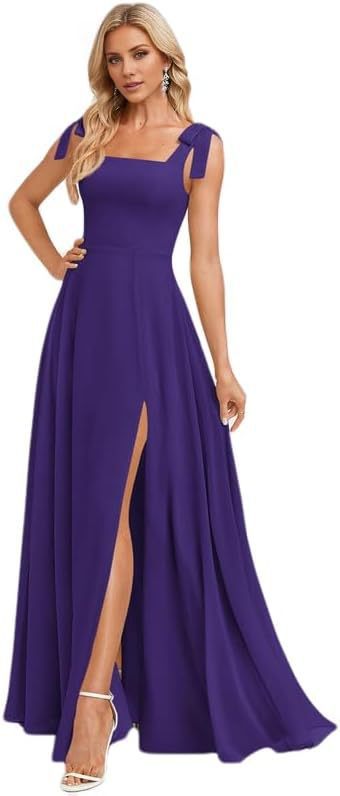 A-line Square Floor-Length Chiffon Bridesmaid Dress With Bow