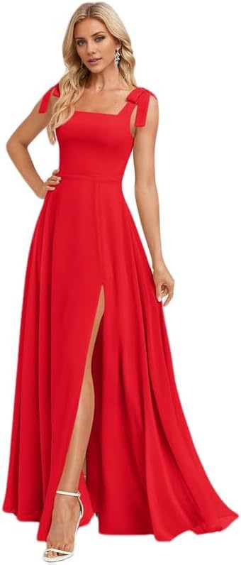 A-line Square Floor-Length Chiffon Bridesmaid Dress With Bow