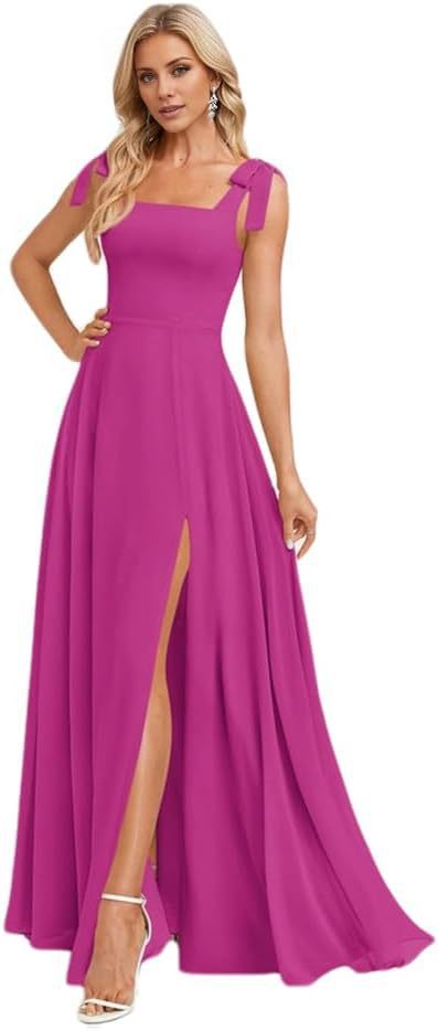 A-line Square Floor-Length Chiffon Bridesmaid Dress With Bow
