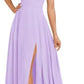 A-line Square Floor-Length Chiffon Bridesmaid Dress With Bow