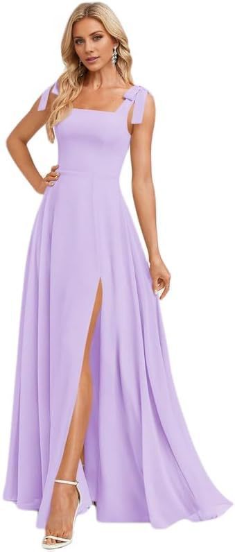 A-line Square Floor-Length Chiffon Bridesmaid Dress With Bow