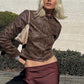 Vintage Brown Cropped PU Jacket