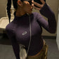 Purple Semi-Turtle Neck Fitted Long Sleeve Top