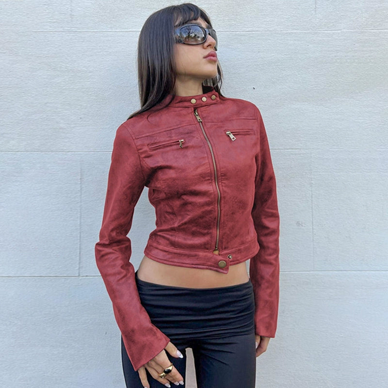 Vintage Brown Cropped PU Jacket