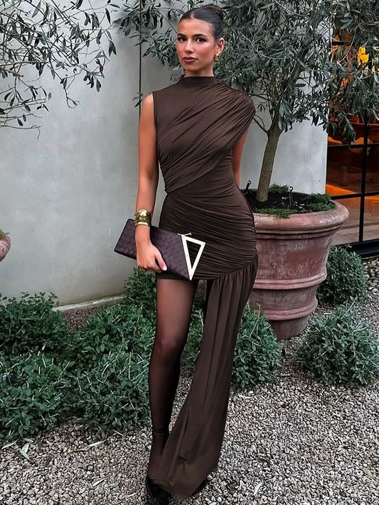 Asymmetric One-Shoulder Pleated Skirt Dress