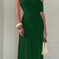 Asymmetric One-Shoulder Pleated Maxi Dress