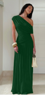 Asymmetric One-Shoulder Pleated Maxi Dress
