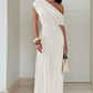 Asymmetric One-Shoulder Pleated Maxi Dress