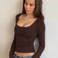 American Retro Square Neck Slim Long Sleeve Crop Top