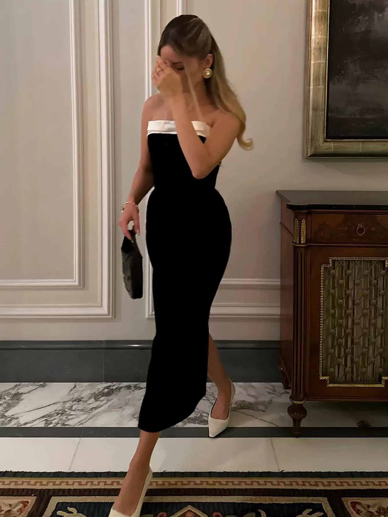 Color-Block Bow Bustier Bodycon Dress