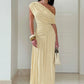 Asymmetric One-Shoulder Pleated Maxi Dress