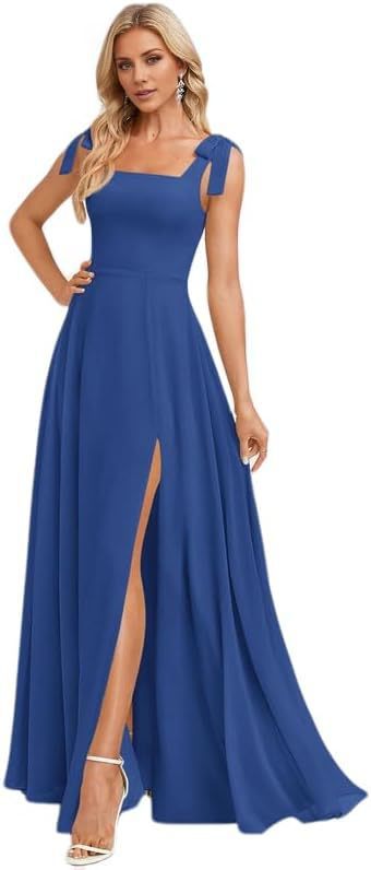 A-line Square Floor-Length Chiffon Bridesmaid Dress With Bow