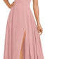 A-line Square Floor-Length Chiffon Bridesmaid Dress With Bow