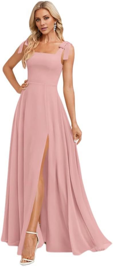 A-line Square Floor-Length Chiffon Bridesmaid Dress With Bow