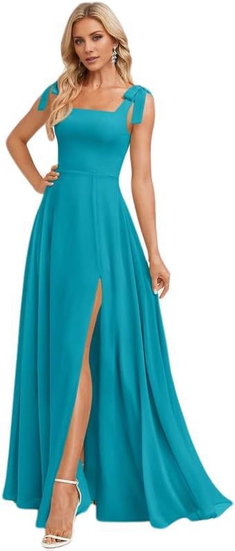 A-line Square Floor-Length Chiffon Bridesmaid Dress With Bow