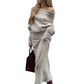 One-Shoulder Sweater & Fishtail Skirt Two-Piece Set