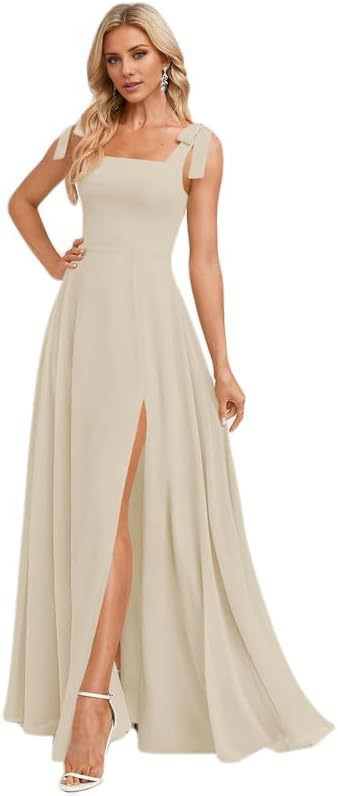 A-line Square Floor-Length Chiffon Bridesmaid Dress With Bow