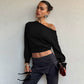 Modern Off-Shoulder Long Sleeve Knit Top
