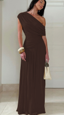 Asymmetric One-Shoulder Pleated Maxi Dress