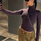 Purple Semi-Turtle Neck Fitted Long Sleeve Top