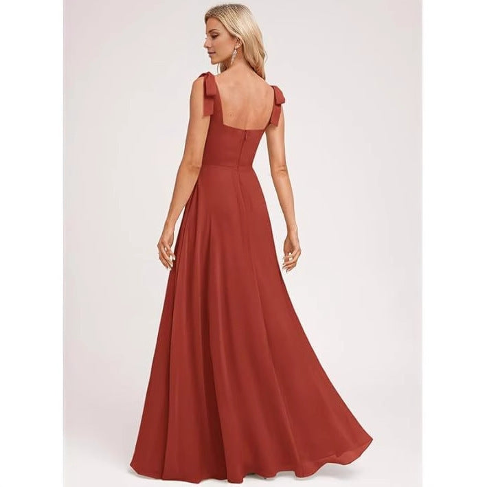 A-line Square Floor-Length Chiffon Bridesmaid Dress With Bow