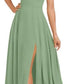 A-line Square Floor-Length Chiffon Bridesmaid Dress With Bow
