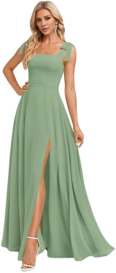 A-line Square Floor-Length Chiffon Bridesmaid Dress With Bow