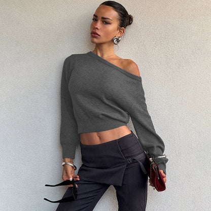 Modern Off-Shoulder Long Sleeve Knit Top