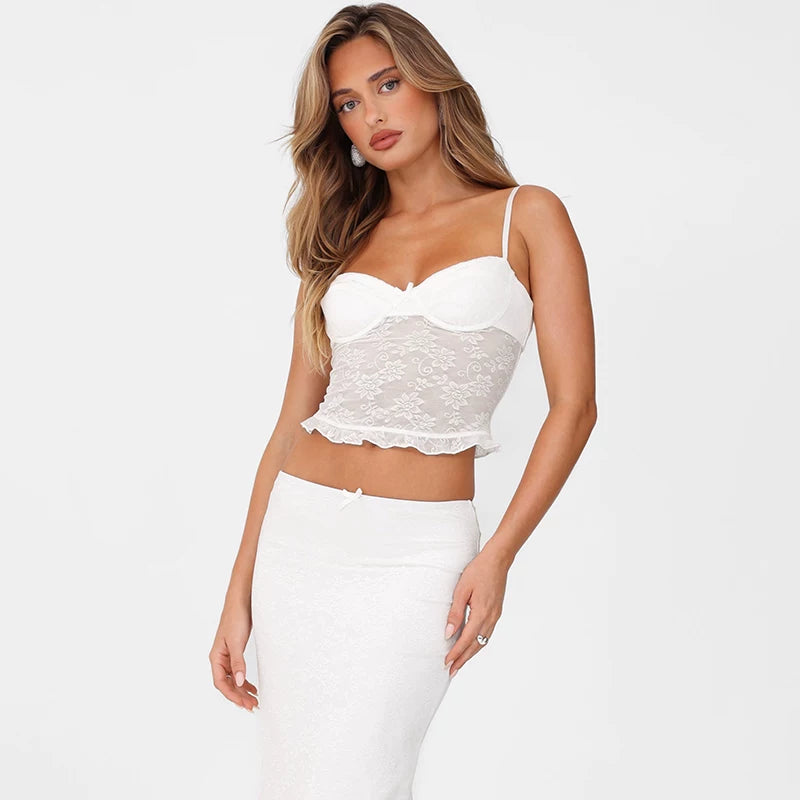 Lace Camisole with Low-Waist Skirt Set